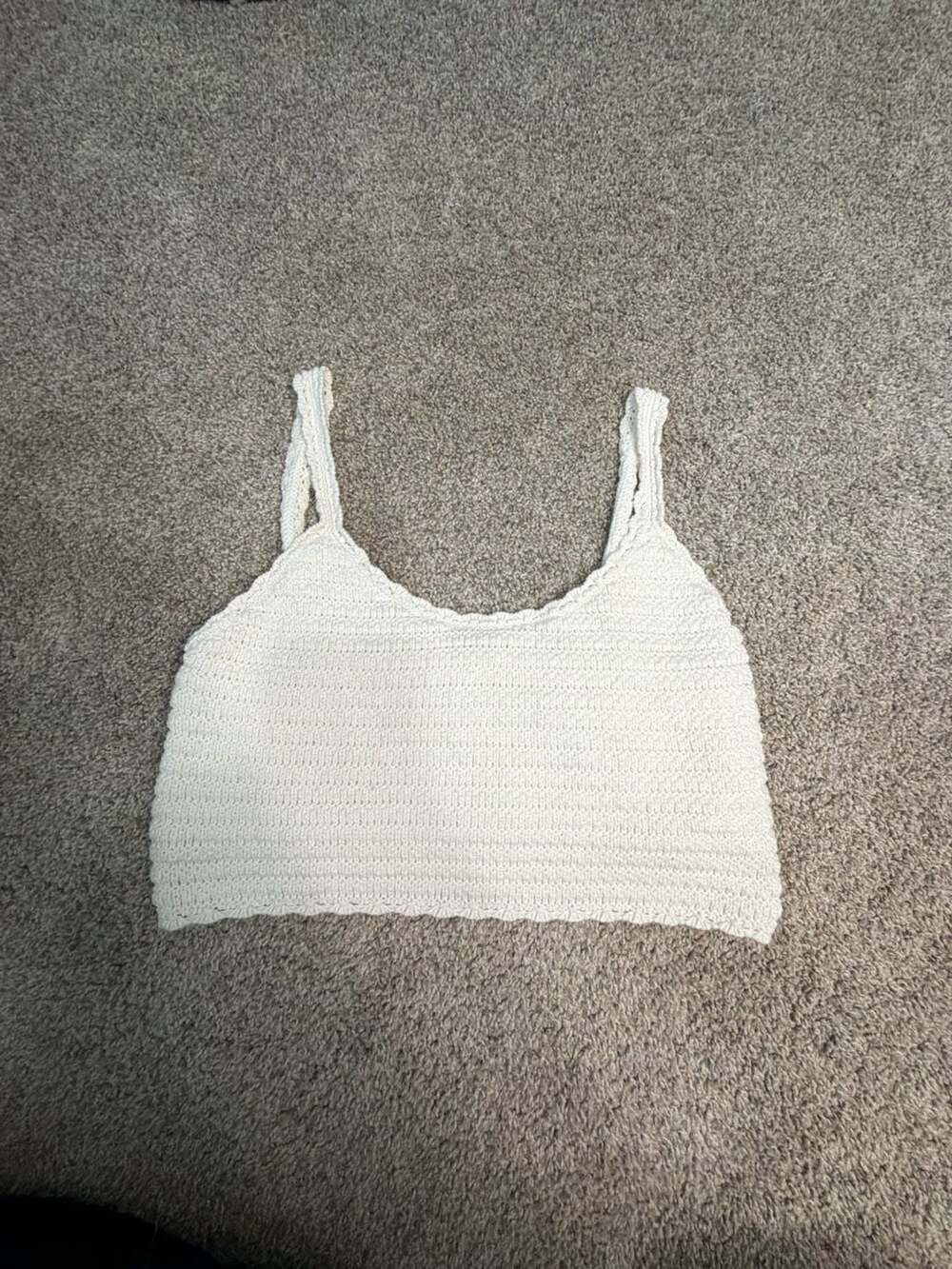 Aerie Crochet Knit Crop Tank Top Cream Size S